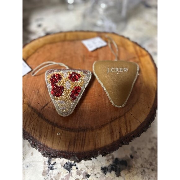 2 J.Crew Beaded Pizza Ornaments Sequins & Hanging Loop Embroidered logo Hoilday - Picture 3 of 12